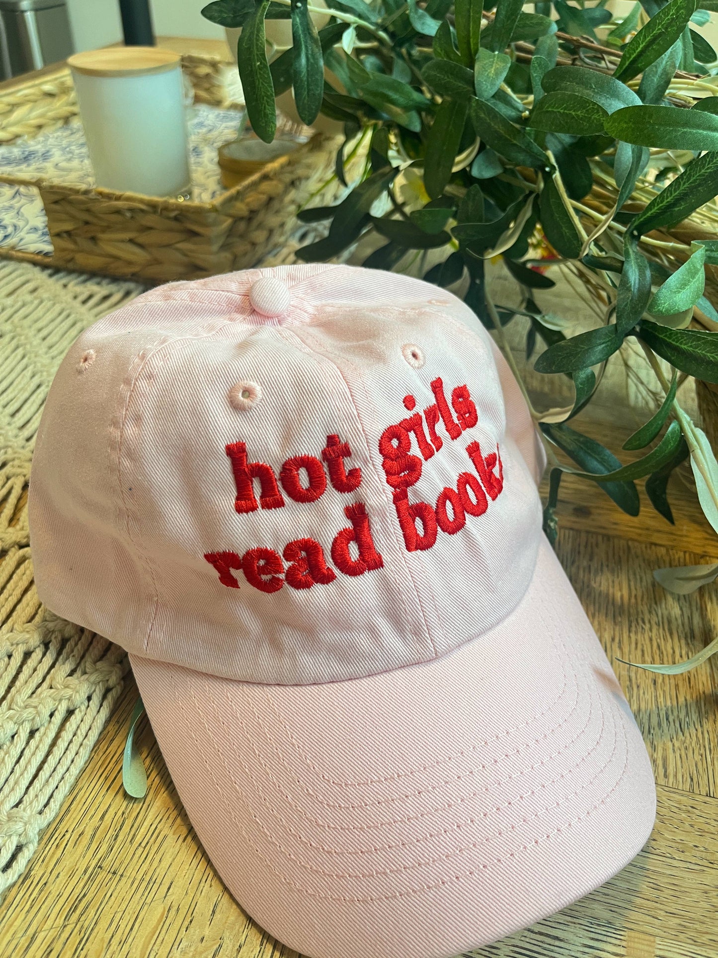Pink "Hot Girls Read" Bookish Embroidered Dad Hat