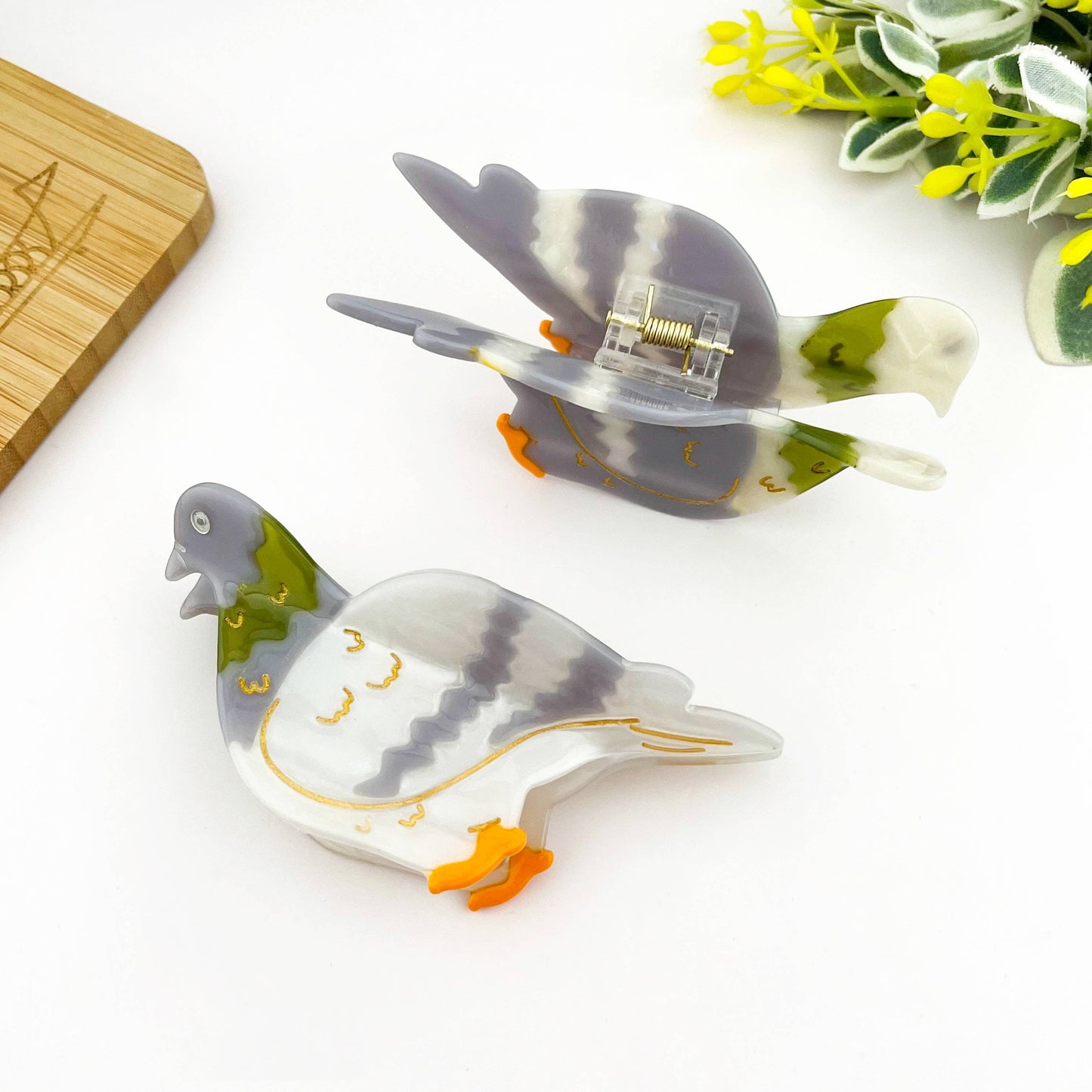 Acetate Pigeon Hair Claw Clip, Bird Hair Clip: Light gray