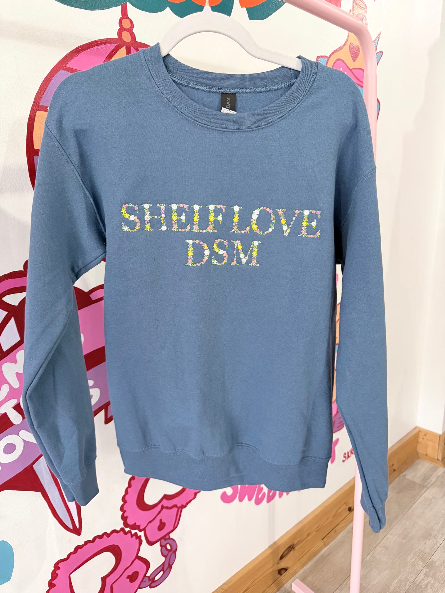 Dark Blue Shelf Love DSM Embroidered Crewneck Sweatshirt