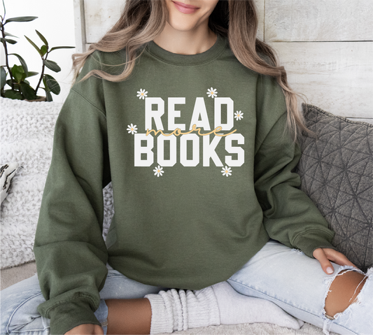 Green "Read More Books" Gildan Crewneck Sweatshirt