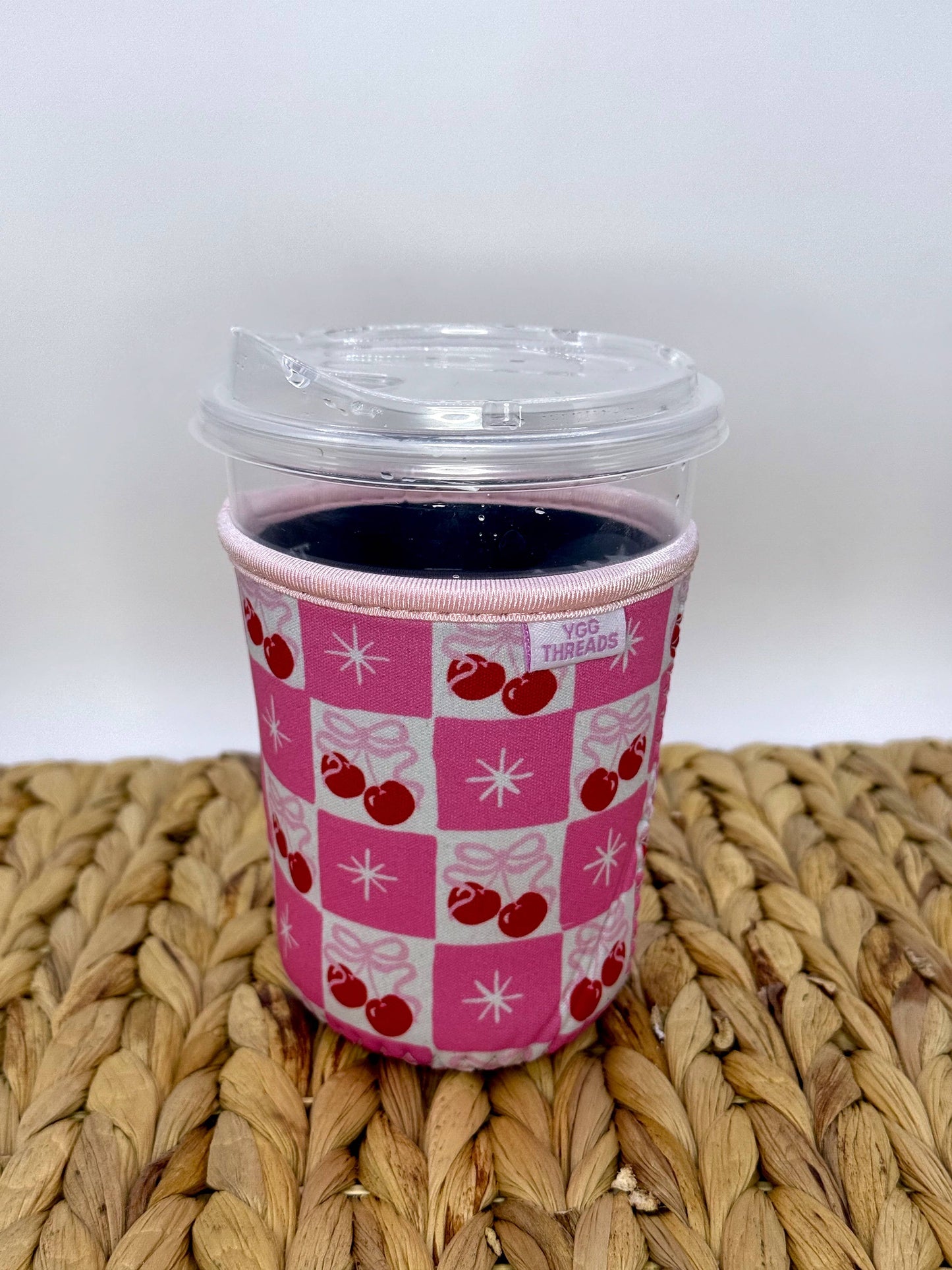 Cherry Bow Coquette Girl Iced Coffee Drink Sleeve