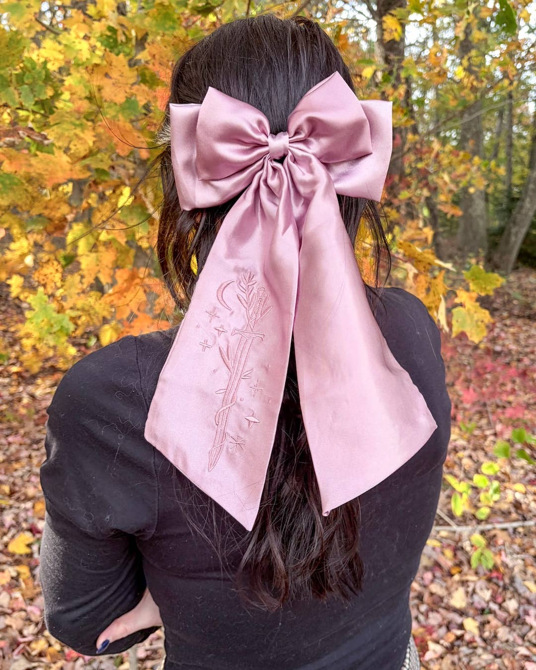 Fantasy Sword Hair Embroidered Satin Bow Clip