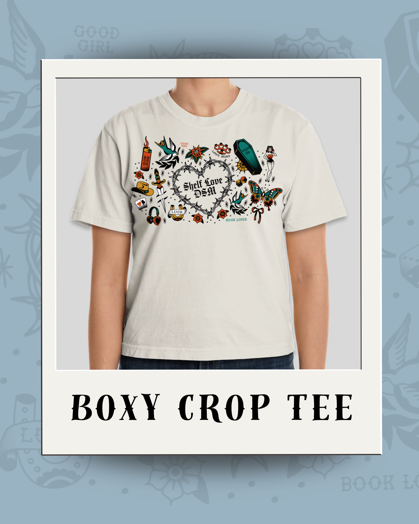 Shelf Love DSM Vintage Tattoo-Style Boxy Crop T-Shirt