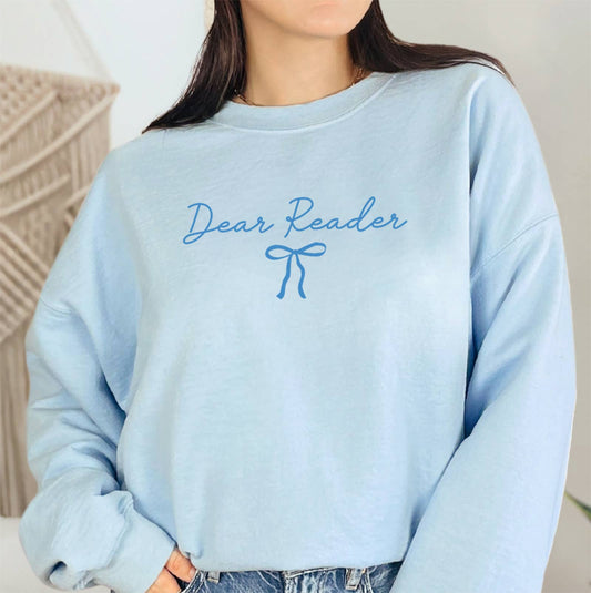 Light Blue Dear Reader Bow Crewneck