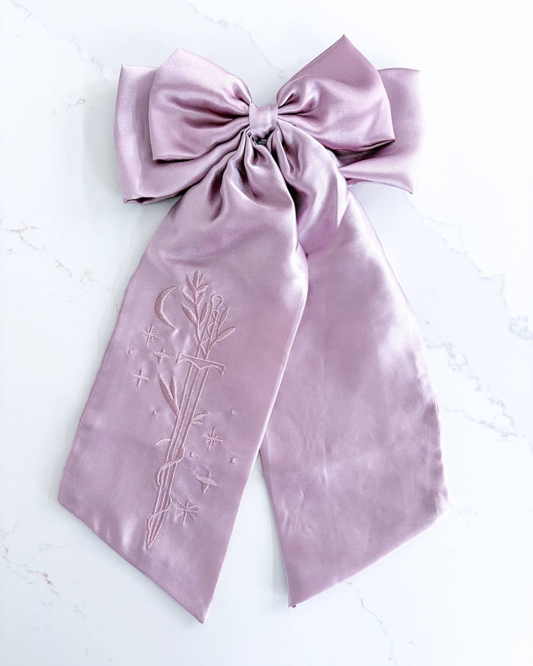 Fantasy Sword Hair Embroidered Satin Bow Clip