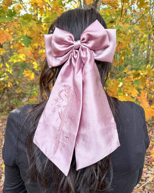 Fantasy Sword Hair Embroidered Satin Bow Clip