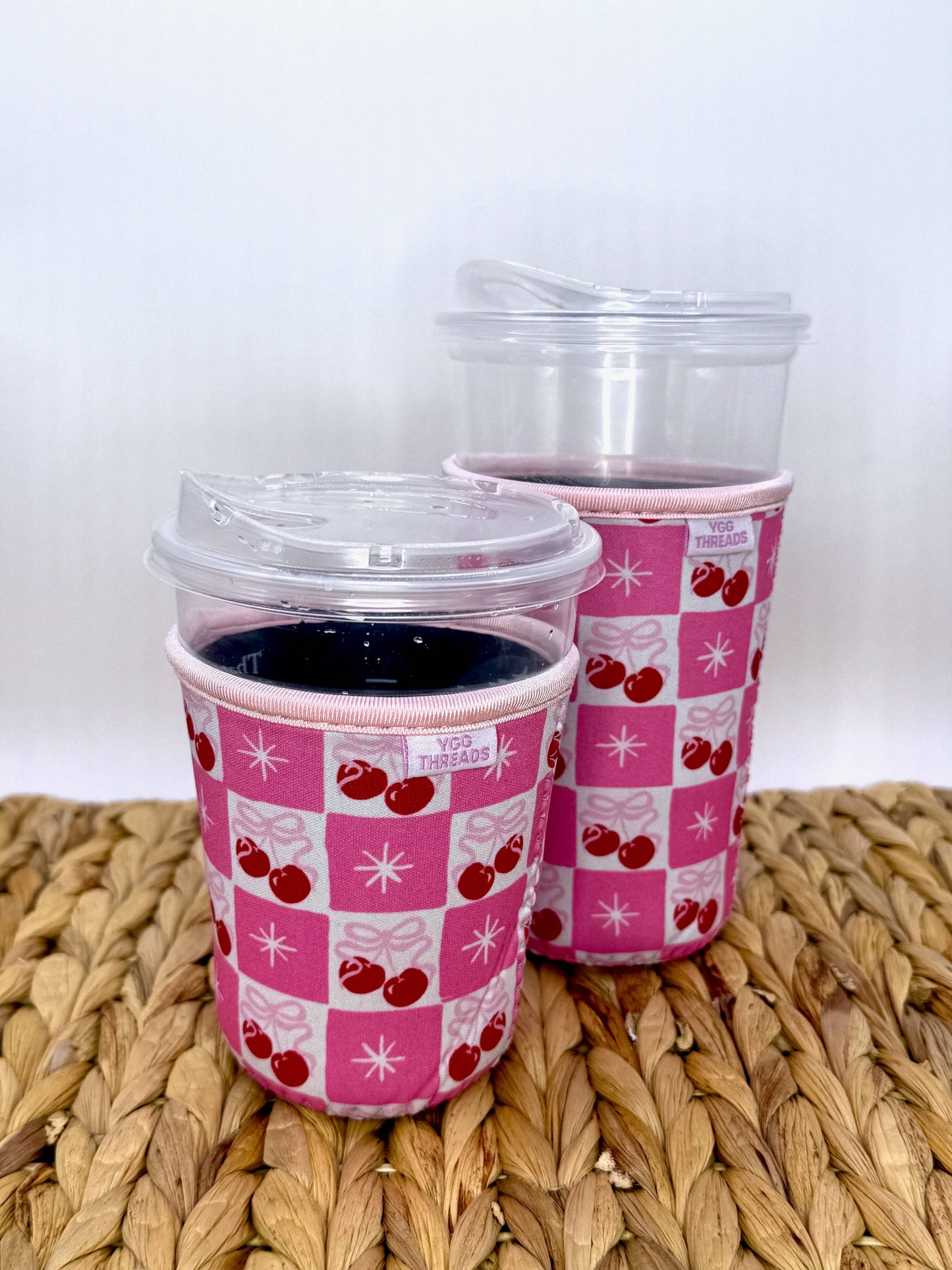 Cherry Bow Coquette Girl Iced Coffee Drink Sleeve