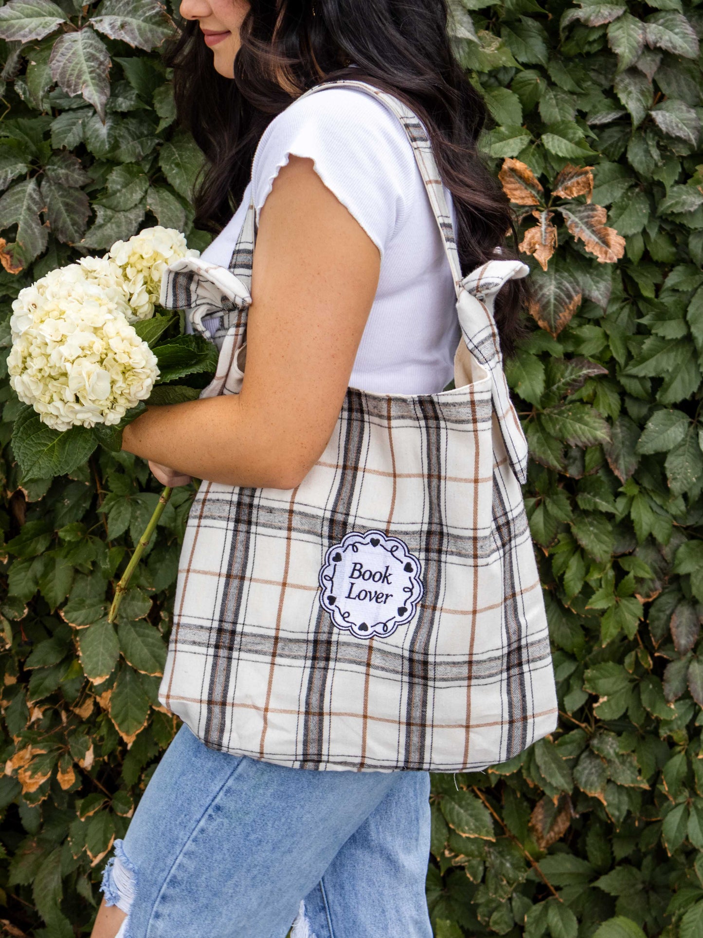 Book Lover Bow Tote: Lavender Gingham
