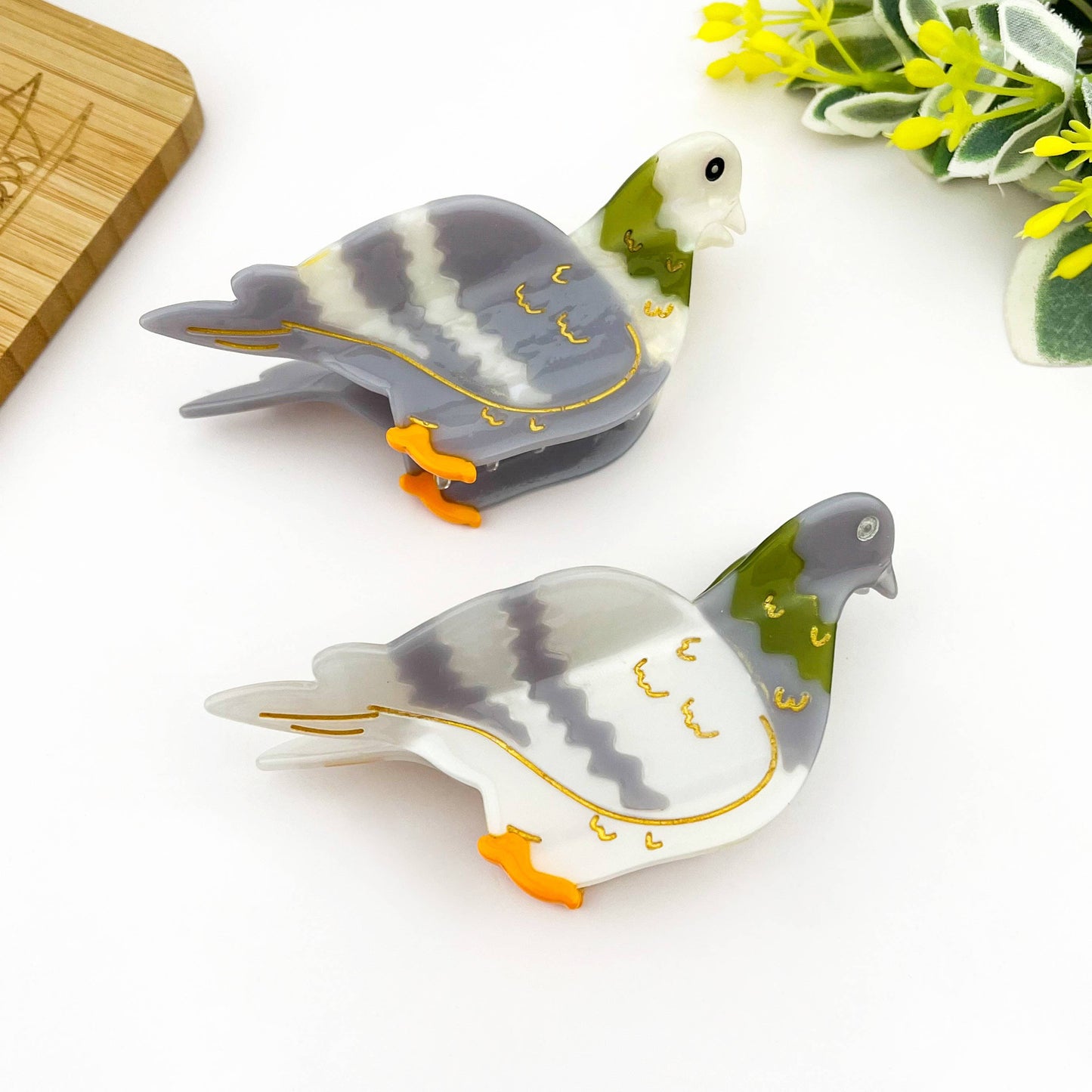 Acetate Pigeon Hair Claw Clip, Bird Hair Clip: Light gray