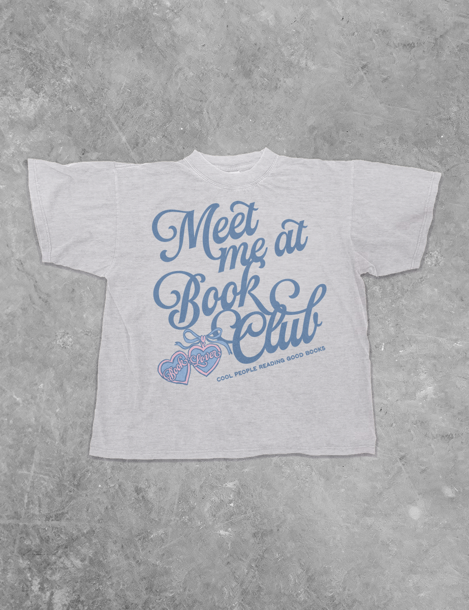 Gray Meet Me at Book Club Boxy Cotton T-Shirt
