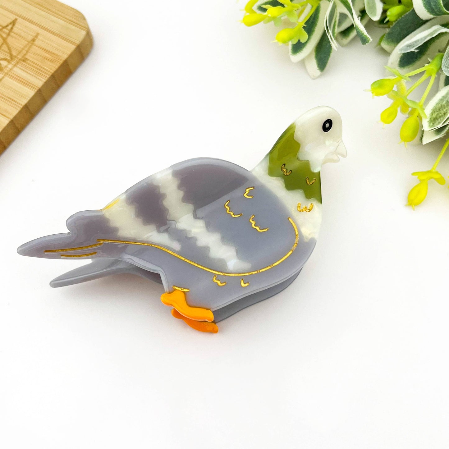 Acetate Pigeon Hair Claw Clip, Bird Hair Clip: Light gray