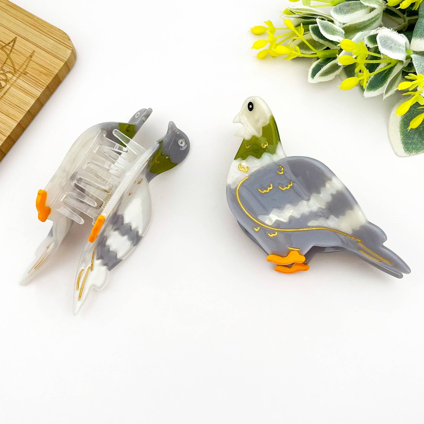 Acetate Pigeon Hair Claw Clip, Bird Hair Clip: Light gray