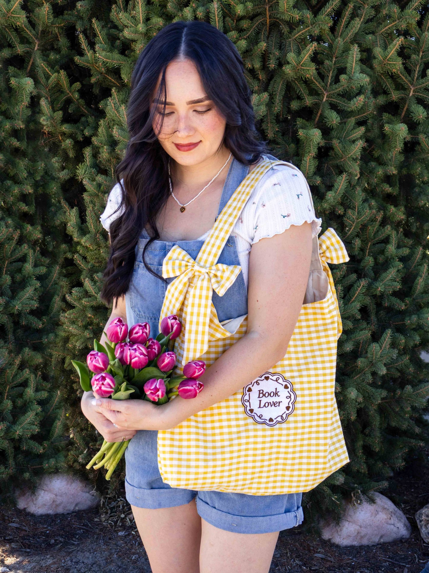 Book Lover Bow Tote: Sage Gingham