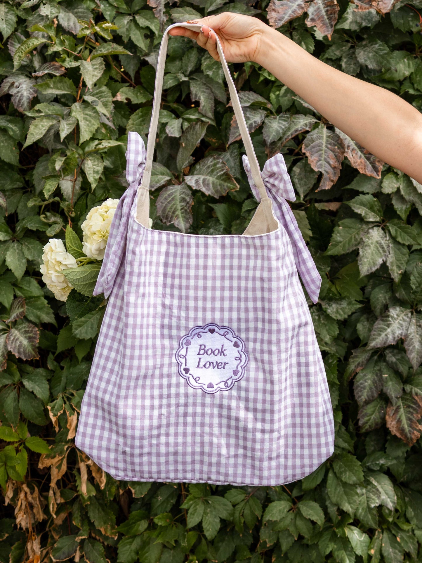 Book Lover Bow Tote: Sage Gingham