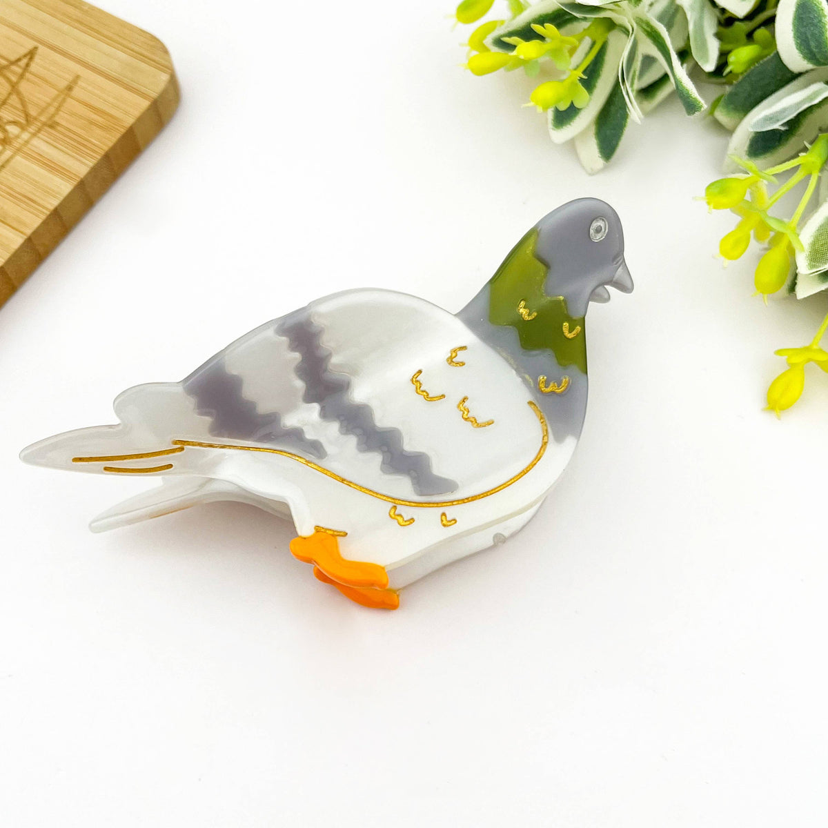 Acetate Pigeon Hair Claw Clip, Bird Hair Clip: Light gray
