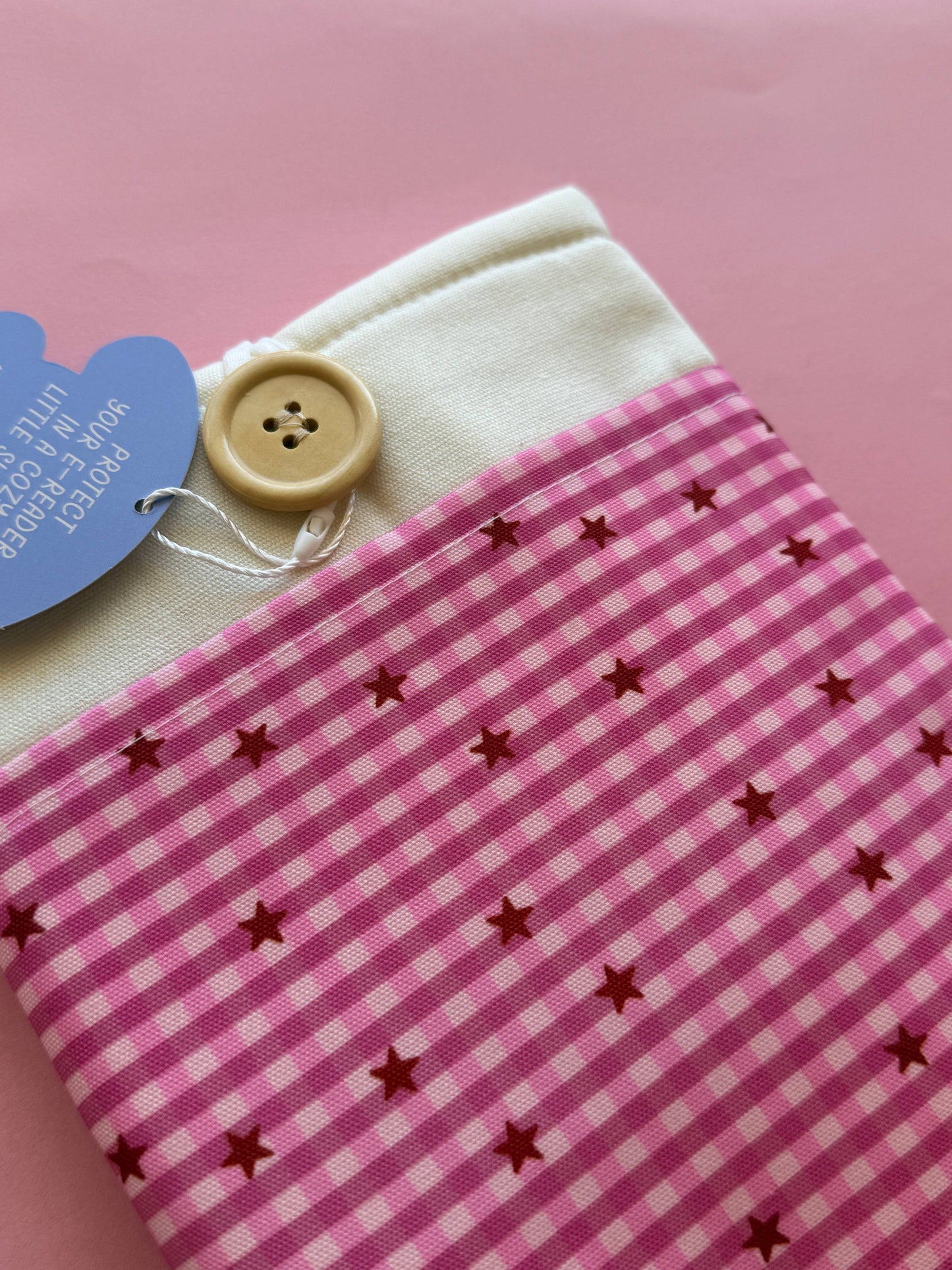 Gingham Embroidered Book Sleeve