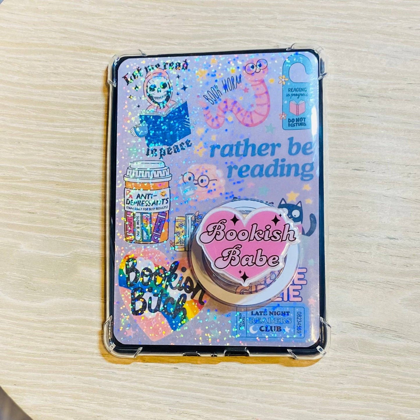 "Bookish Babe" E-Reader, Phone Grip for all Devices (Adhesive)