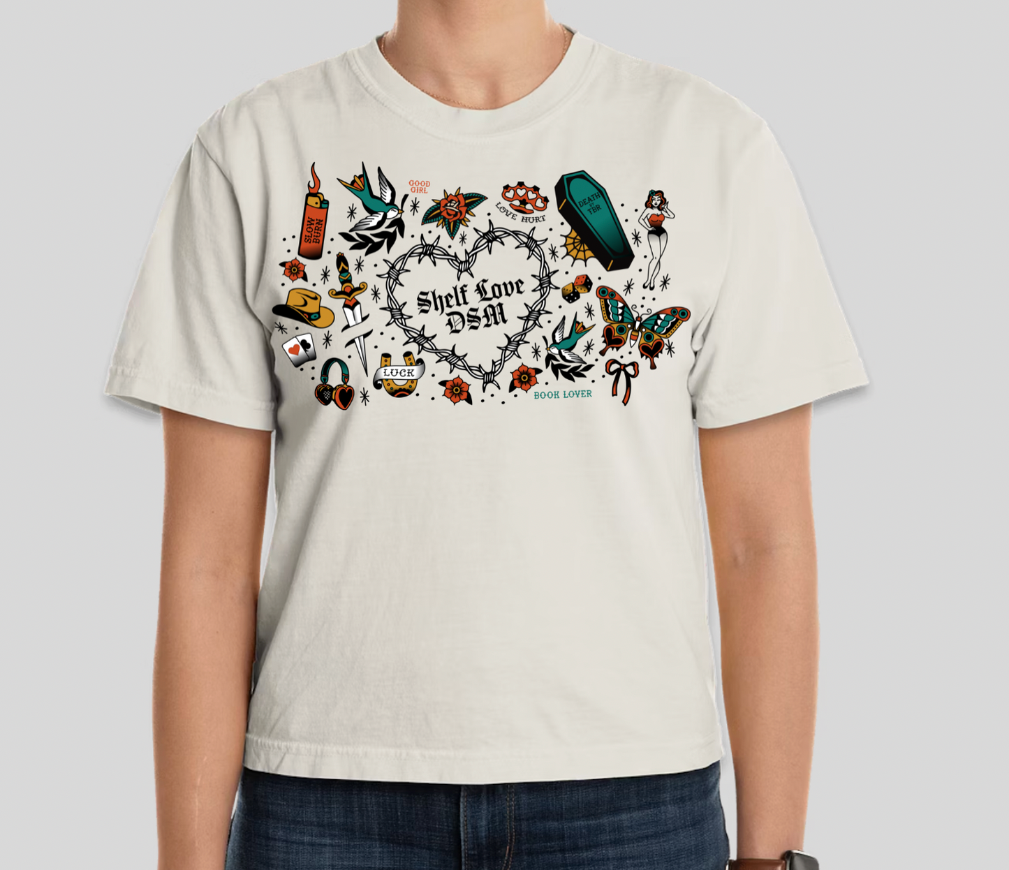 Shelf Love DSM Vintage Tattoo-Style Boxy Crop T-Shirt