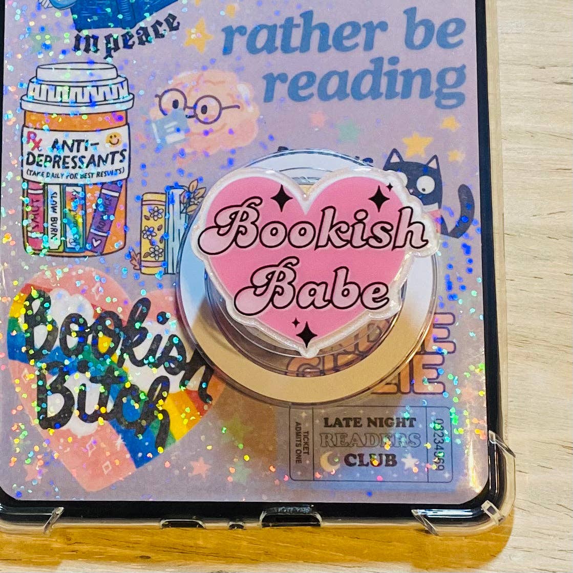 "Bookish Babe" E-Reader, Phone Grip for all Devices (Adhesive)