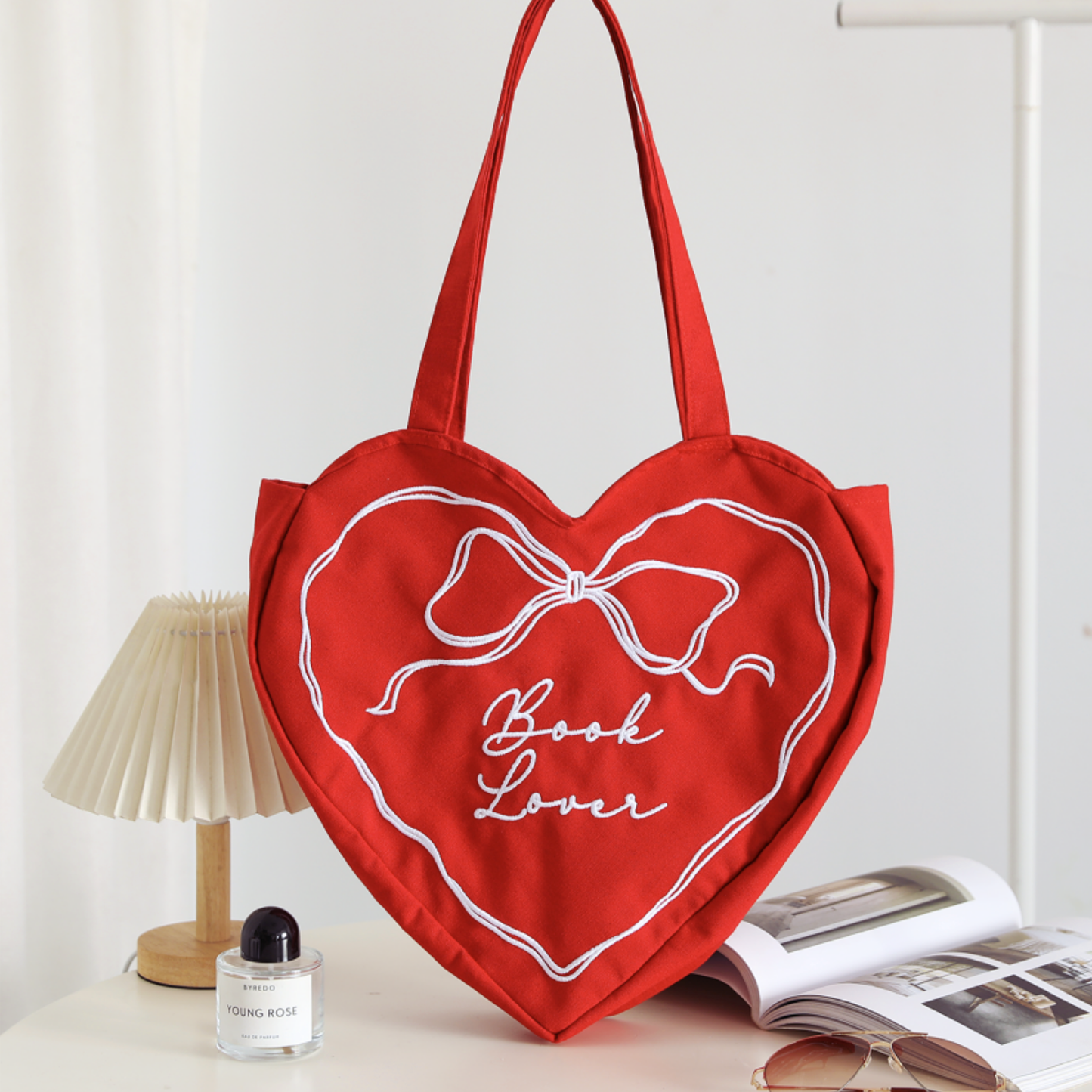 Red "Book Lover" Heart Tote Bag