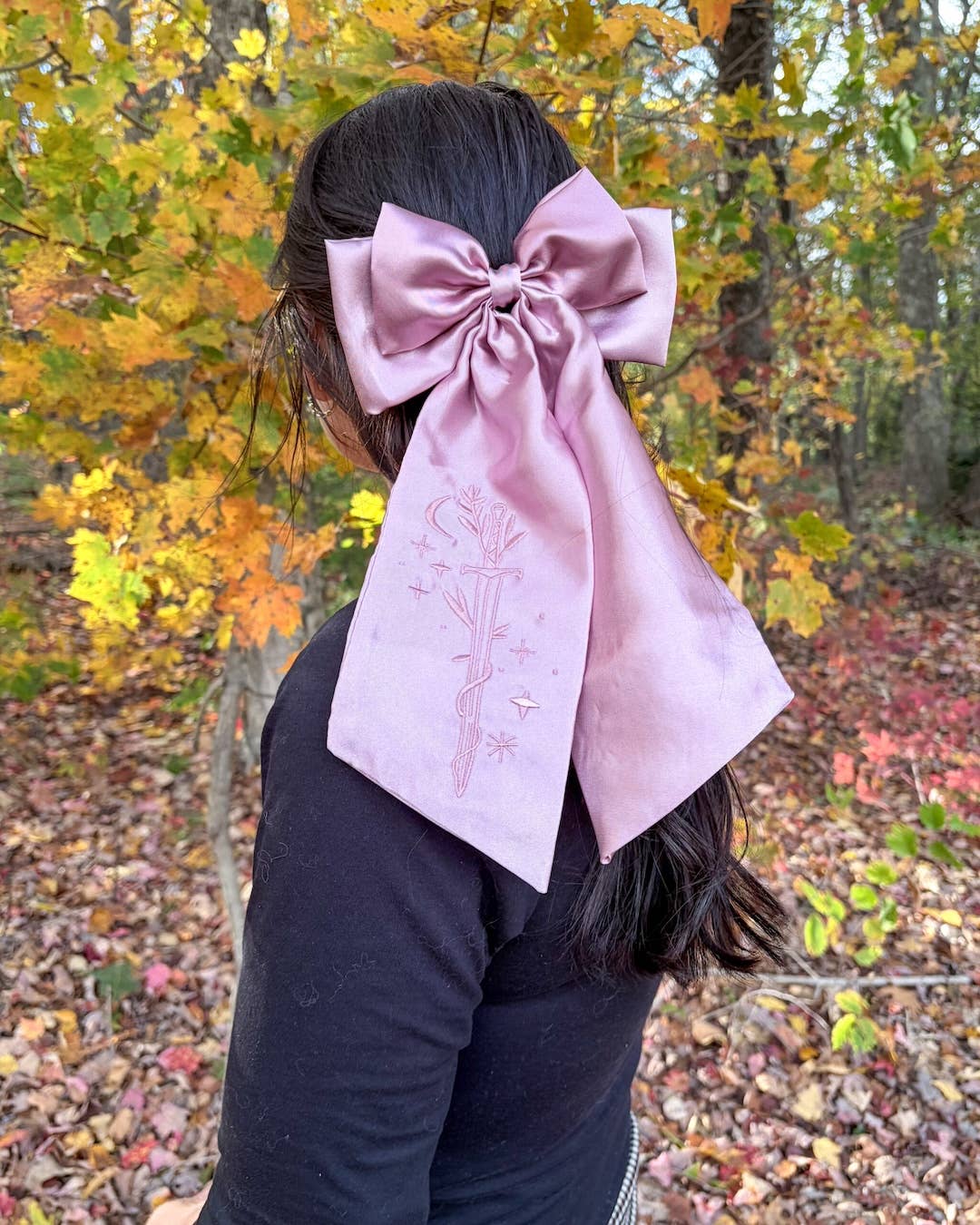 Fantasy Sword Hair Embroidered Satin Bow Clip