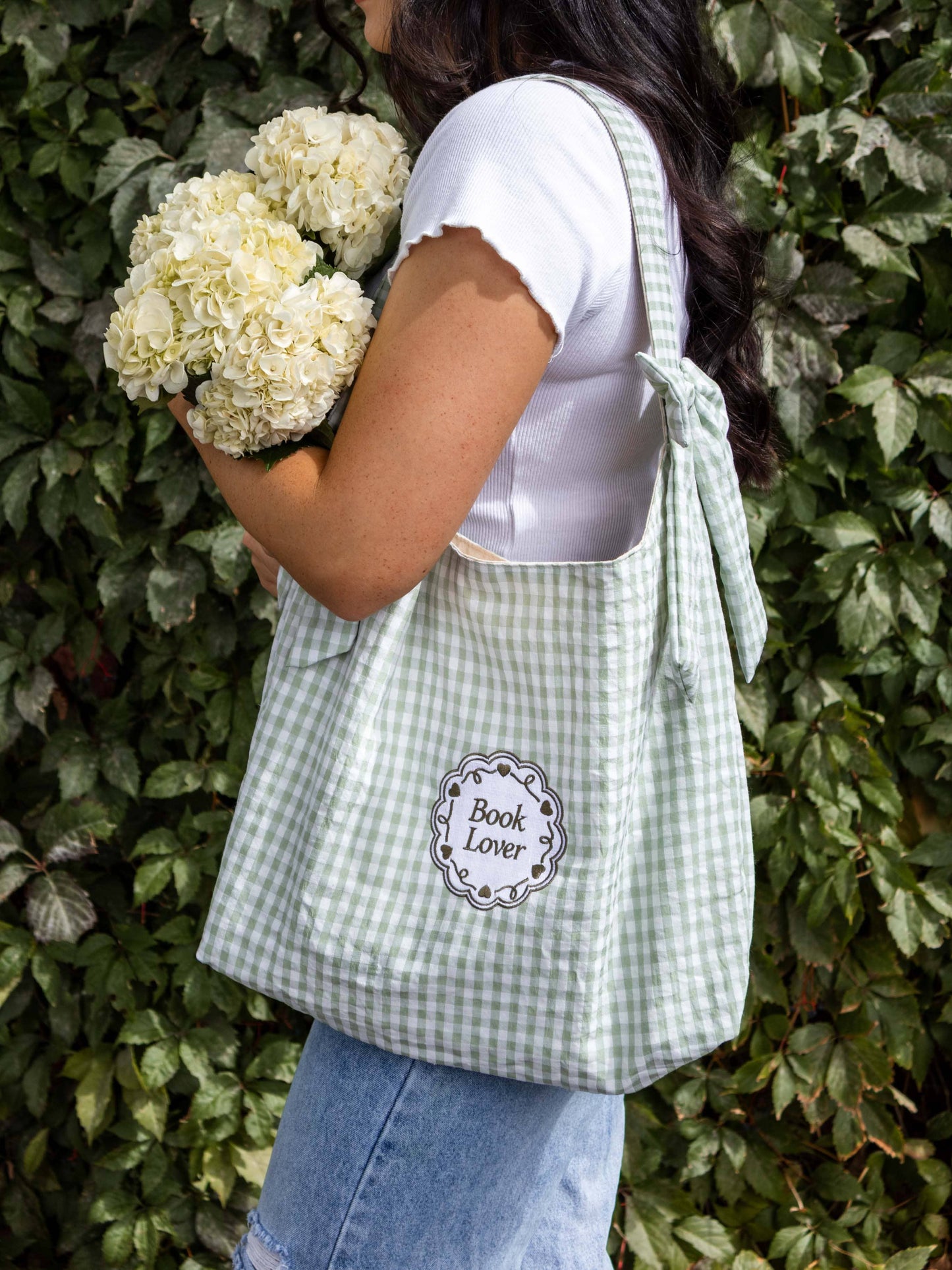 Book Lover Bow Tote: Lavender Gingham