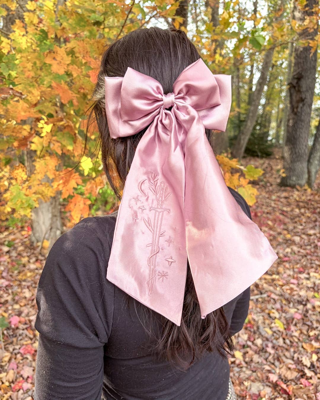 Fantasy Sword Hair Embroidered Satin Bow Clip