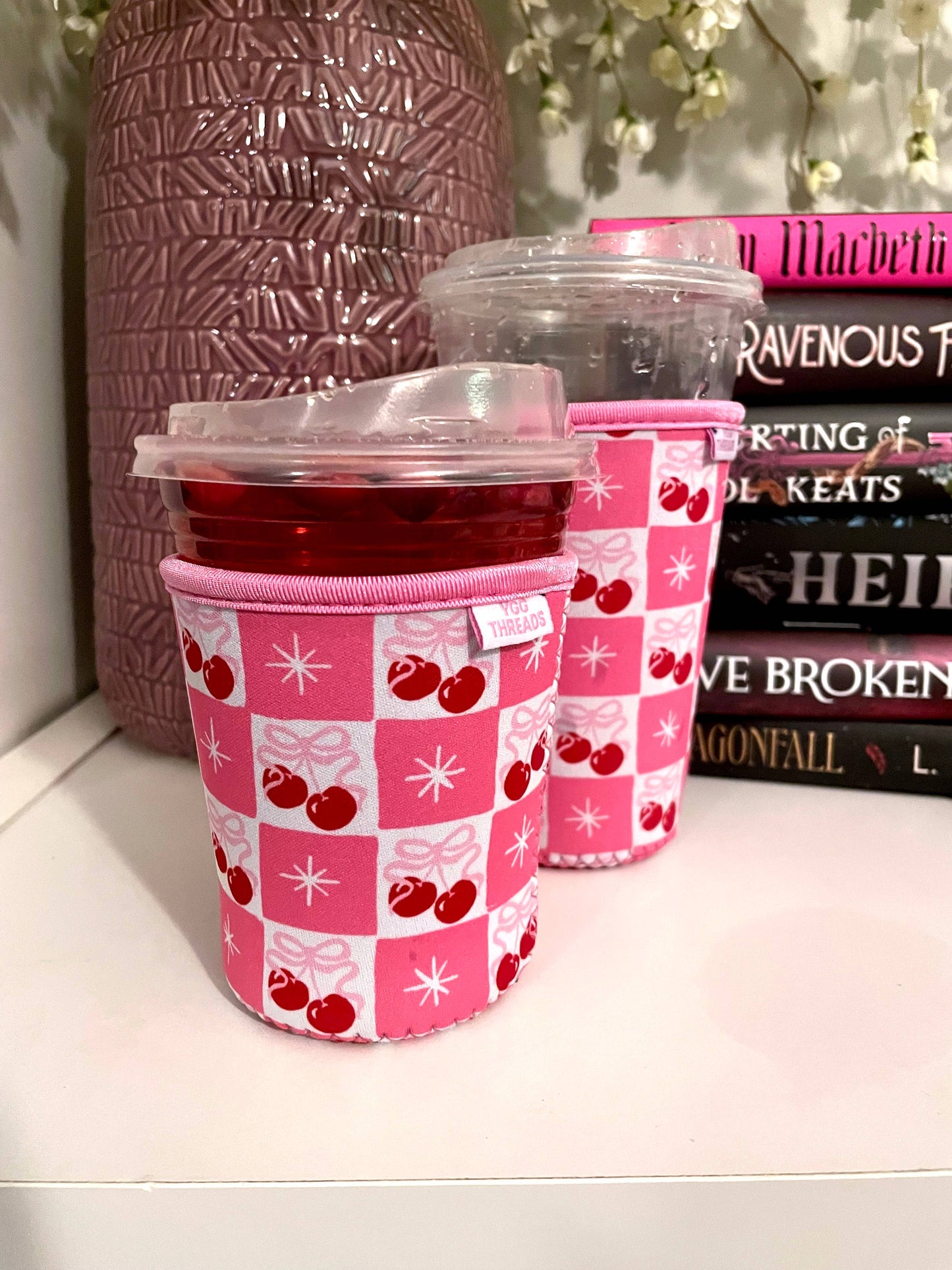 Cherry Bow Coquette Girl Iced Coffee Drink Sleeve