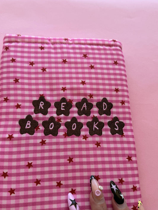 Gingham Embroidered Book Sleeve