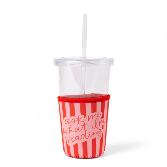 "Ask Me What I'm Reading" Drink Sleeve, Iced Coffee Koozie