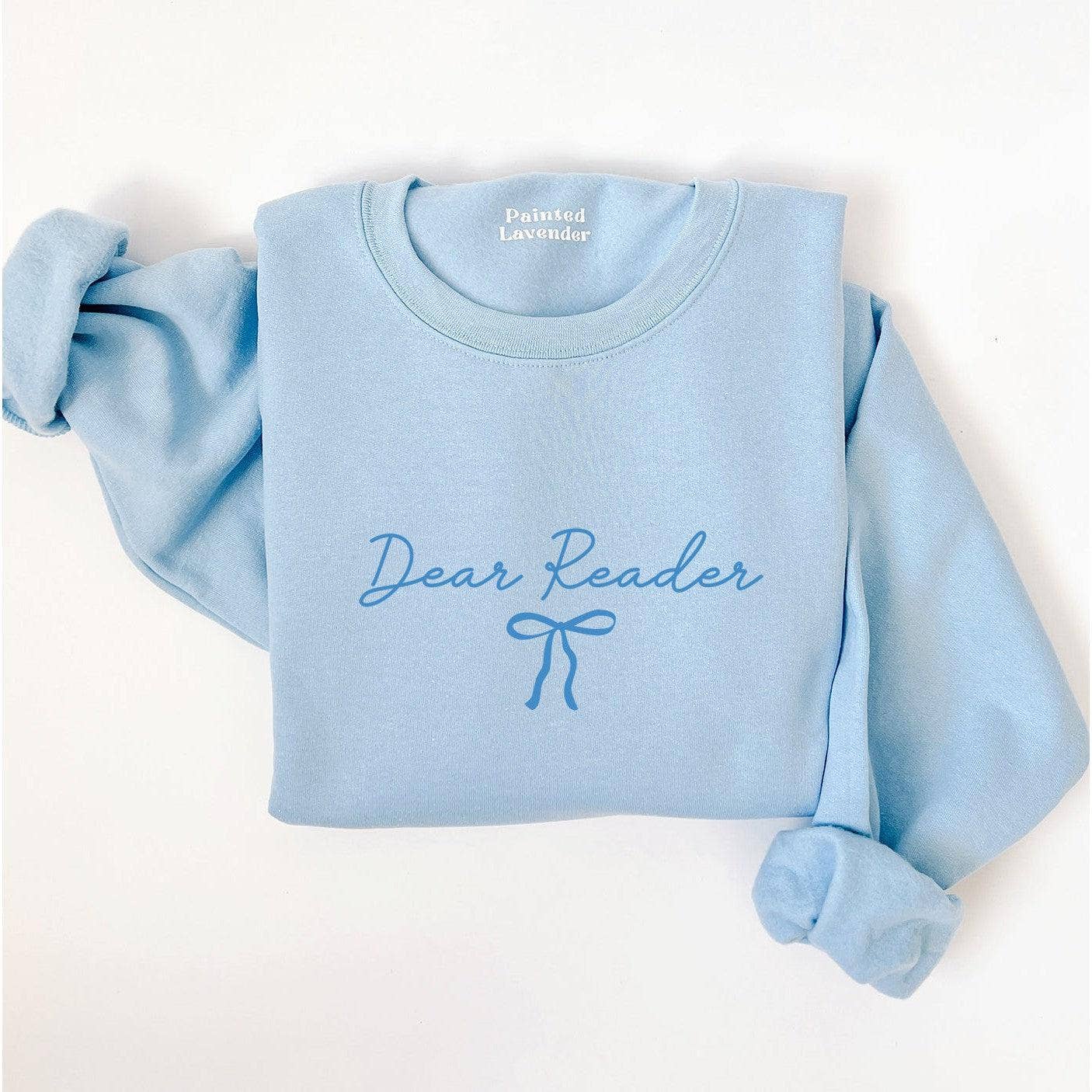 Light Blue Dear Reader Bow Crewneck