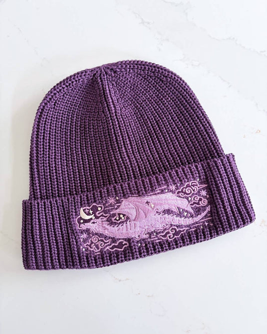 Dragon Embroidered Rib Knit Beanie Hat | Fantasy Clothing
